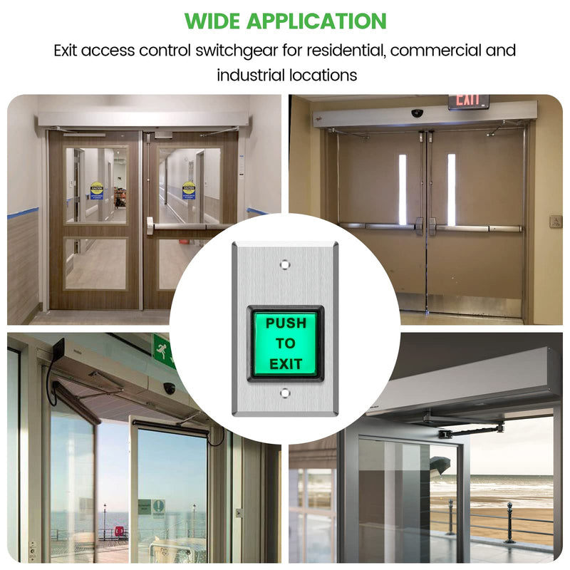 Push to Exit Button, Briidea Indoor Green Square Request to Exit Button with Green LED Square, Made of Stainless Steel, Sturdy & Durable square button