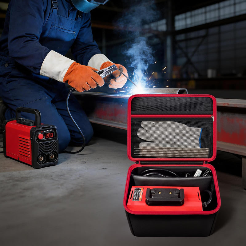 Welding Machine Storage Bag for Hpoouo/for ARCCAPTAIN/for YESWELDER Stick Welder, Portable Welder Carrying Case with Adjustable Divider & Mesh Pocket for Rods, Gloves, Clamp(Box Only)-Black Black
