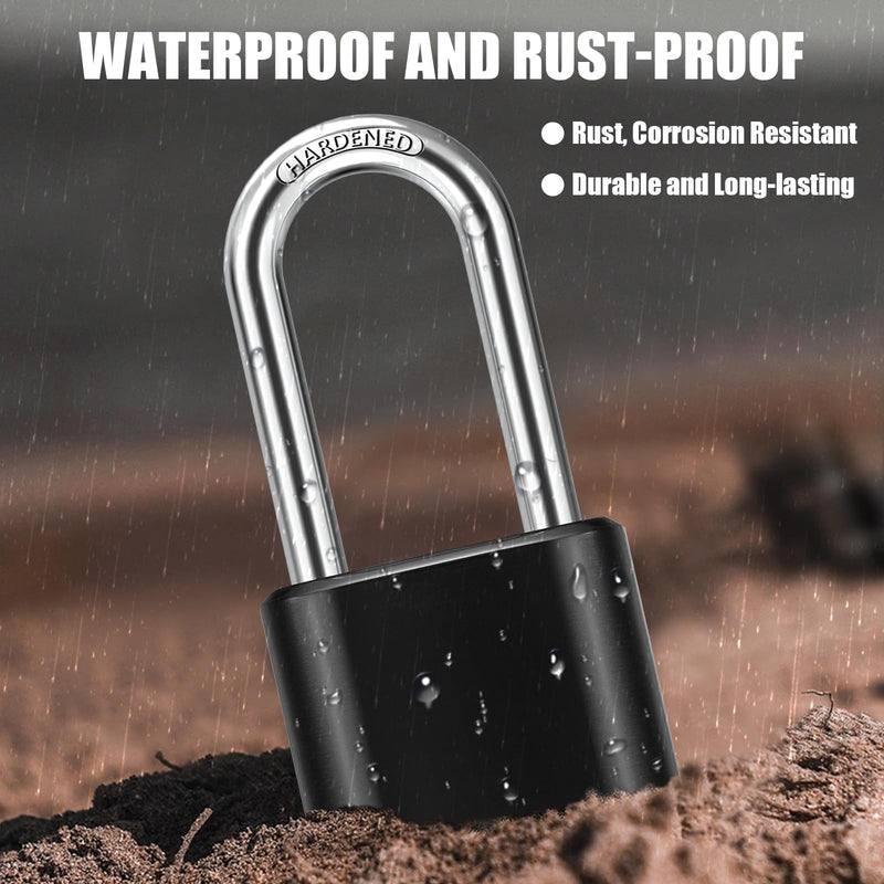 2.5in Long Shackle Combination Lock, Diyife Large Outdoor Weatherproof Padlock, Design of Hidden Password & High Security, Resettable Combination Lock for Locker, Home, School, Garage, Gate, Garden Black, Long
