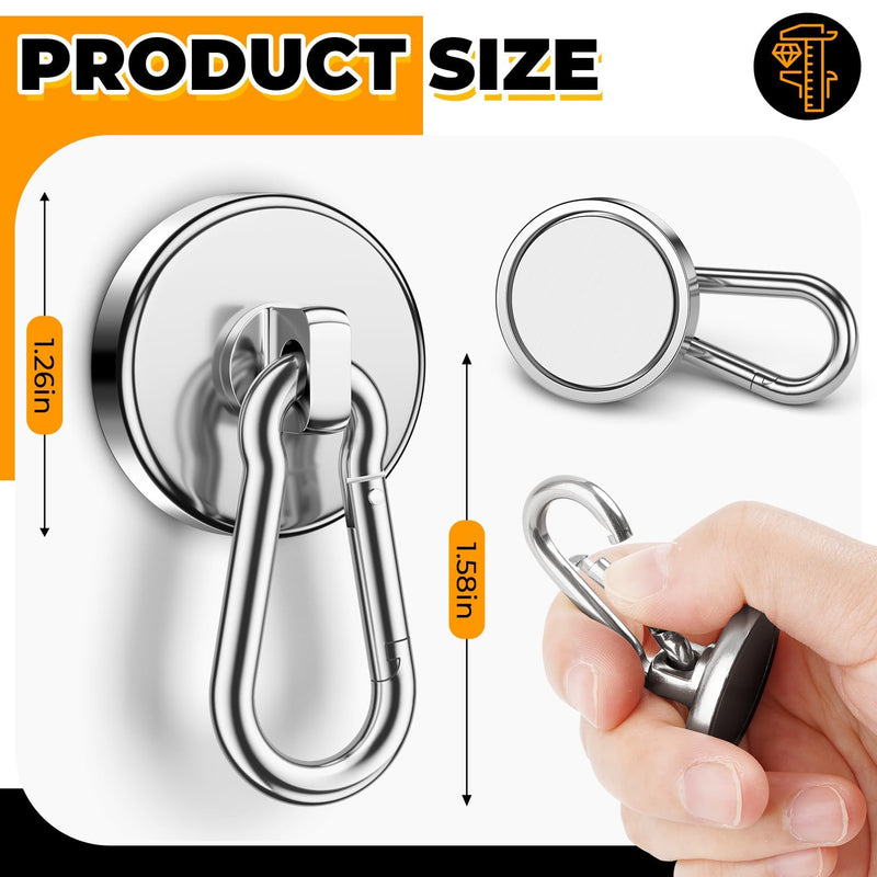 VNDUEEY Strong Magnetic Hooks, 100Lbs 4 Pack Neodymium Grade-52 Magnet Hooks Heavy Duty with Swivel Carabiner Hook for Hanging, Cruise, Garage, Refrigerator, Kitchen, Office, Home 100LBS-4 Pack