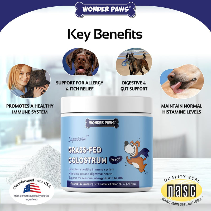 Grass-Fed Colostrum Powder Plus Omega Max Fish Oil - for Dog’s Immune Support, Skin, Allergies, Joint Care and Overall Health – Colostrum 3.20 Ounces - Omega Max 16 Ounces - PawsPlanet Australia