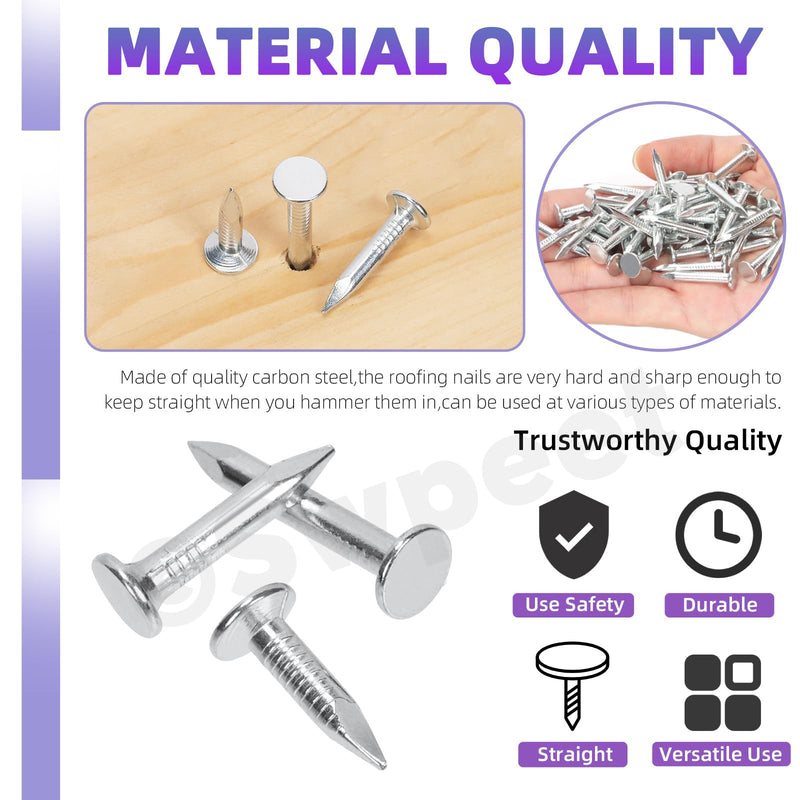 Swpeet 300Pcs 3/4 Inch High Quality Galvanized Roofing Felt Nails, Roofing Felt Nails Suit for Fasten Roofing Felt, Asphalt Shingles and Insulation Board