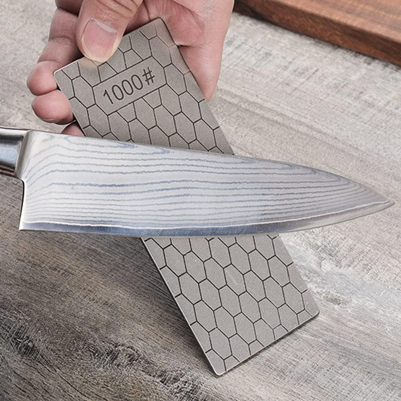 Diamond Sharpening Stone, Honeycomb Surface Plate with Non-slip Base for Pocket Knives Scissors (240/400/600/800/1000/1200/1500/2000/3000 Grit, with Angle Guide and Leather) SET-E