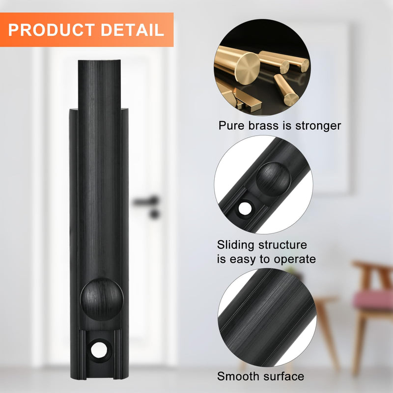 Solid Brass Surface Bolt 3 Inch, Heavy Duty Concealed Slide Surface Door Bolt, Black Black-1 Pack