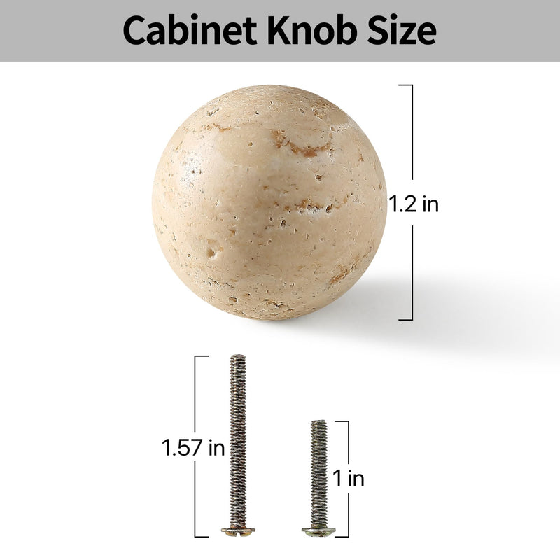 Natural Travertine Round Cabinet Knobs, 1.2" Diameter, 4-Pack | Modern Stone Handles, For Dresser, Nightstand & Furniture, M4 Screws Included Beige