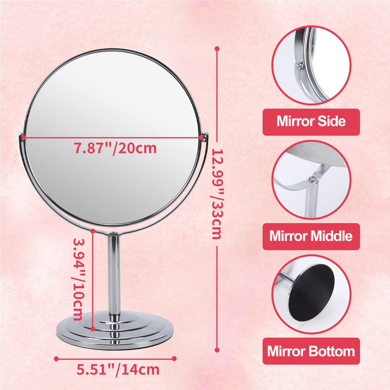 Schliersee 10X Magnifying Makeup Mirror, 8 inch Double Sided Tabletop Mirror, 1X/10X Magnification Standing Swivel Desk Mirror for Dresser Bathroom Bedroom, for Women Girl Gifts 13"L x 7.9"W Silver