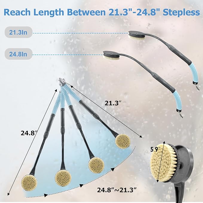 Back Brush Shower, 50.1 Cm Bath Brush With Long Handle, Curved Handle Back Brush For Showering Elderly And Disabled People, Limited Mobility, Optimal Back Care (Blue)