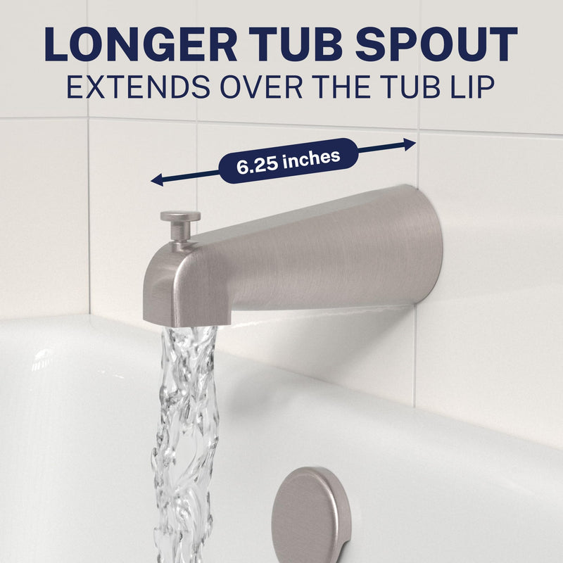 HammerHead Showers Solid Metal Tub Spout with Diverter, Slip On Bath Tub Spout for ½” Copper Pipe, Easy Install Bathtub Faucet, Brushed Nickel