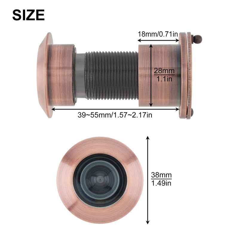 Door Viewer Peephole, Solid Brass 220-degree Peephole for Front Door with Heavy Duty Rotating Privacy Cover for 1-9/16" to 2-1/8" Doors for Home Office Hotel (Red Antique Copper) Red Antique Copper