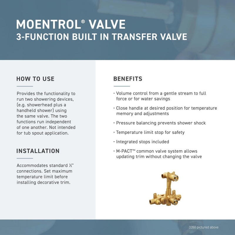 Moen Kingsley Chrome Moentrol Shower Valve with 3-Function Integrated Diverter Valve Trim, Valve Required, T4111 1 Count