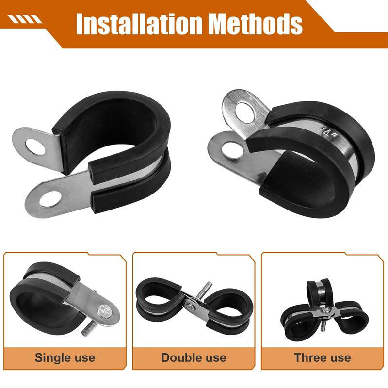 80 Pcs Cable Clamps Assortment Kit, 7 Sizes 304 Stainless Steel Metal Cable Clamp, Insulated Wire Clamps Cushion Rubber Coated Pipe Hose Clamp 1/4" 5/16" 3/8" 1/2" 5/8" 3/4" 1"