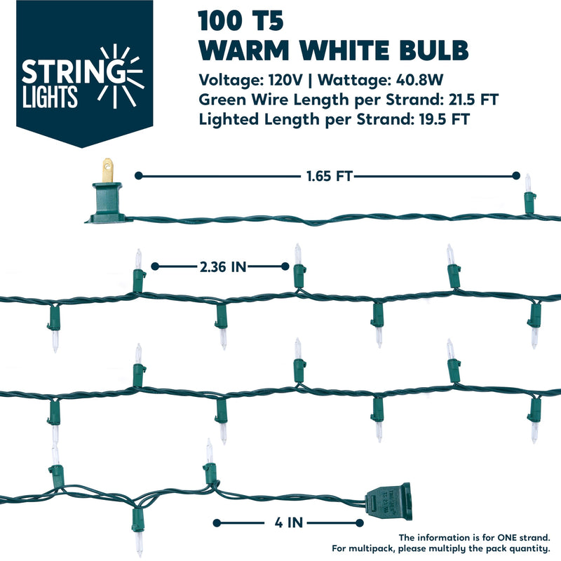 Joiedomi Clear Christmas String Lights Indoor,100 Count Mini Warm White Fairy Light,21.5FT Lighting Decor for Patio Dorm Classroom Bedroom Holiday Wedding Party Garland Birthday Festival,Green Wire 100ct
