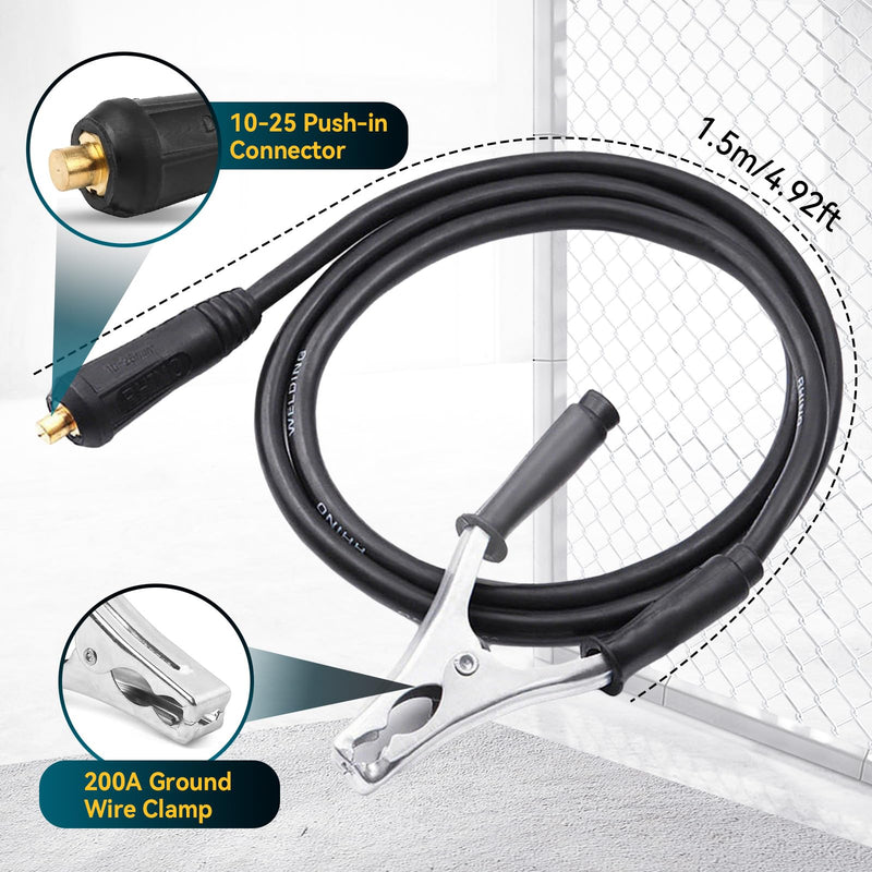 200A Welding Ground Clamp Welding Electrode Holder Set, Welding Cable Stick Electrode Holder with 10-25 Din Quick Plug, Heat Resistant Anti Slip Grip for ARC MMA MIG TIG Welders