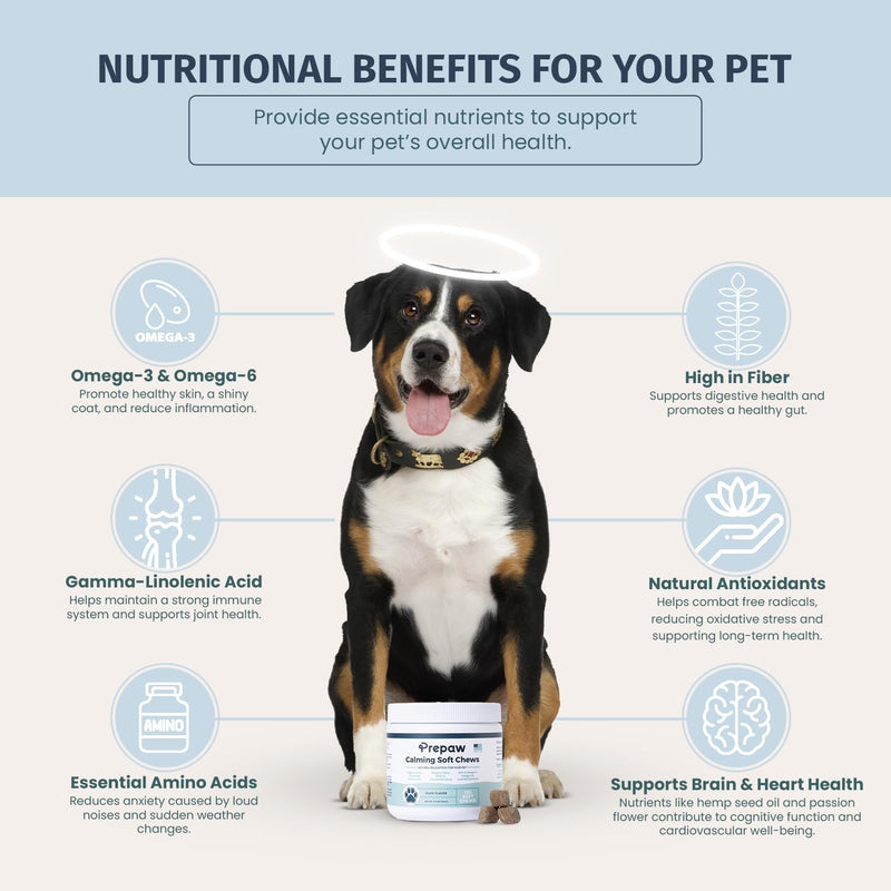 Calming Hemp Soft Chews for Dogs - Natural Calming Treats with Organic Hemp Seed Oil, Chamomile, Valerian Root & Passion Flower - Anxiety & Stress Relief Bites | USA Made, 120 Soft Chews