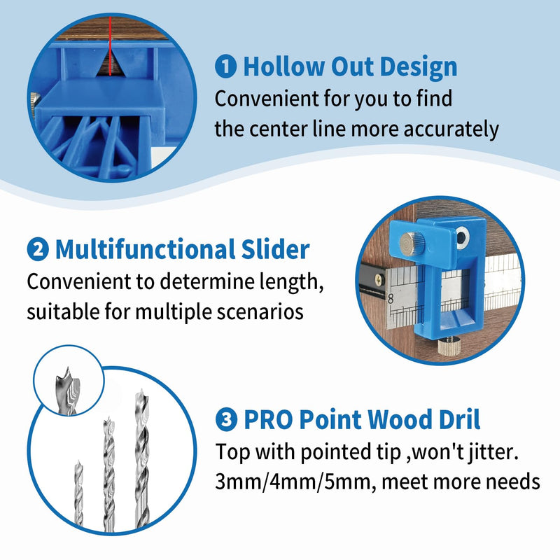 King&Charles Cabinet Hardware Jig, Cabinet Handle Jig with Point Wood Drils Bits, Cabinet Jig for Handles and Pulls on Drawers/Cabinets/Doors, Cabinet Hardware Template Tool Set. ABS