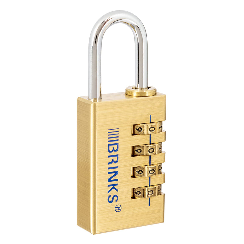 BRINKS - 30mm Solid Brass 4-Dial Resettable Padlock - Chrome Plated With Hardened Steel Shackle 1 Count (Pack of 1)