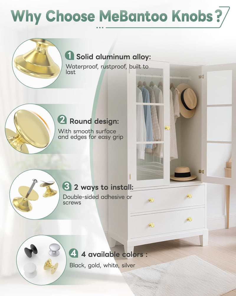 16-Pack Adhesive Drawer Knobs, Aluminum Alloy Stick on Cabinet Pulls for Kitchen, Bathroom, Wardrobe & Dresser - No Punching Peel and Stick Round Drawer Handle (16, Gold) 16