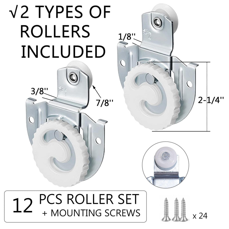 12 Pcs Sliding Closet Door Hardware Closet Sliding Door Wardrobe Cabinet Door Hangers Knob Adjustable Hooks with 24 Screws Closet Door Rollers 12