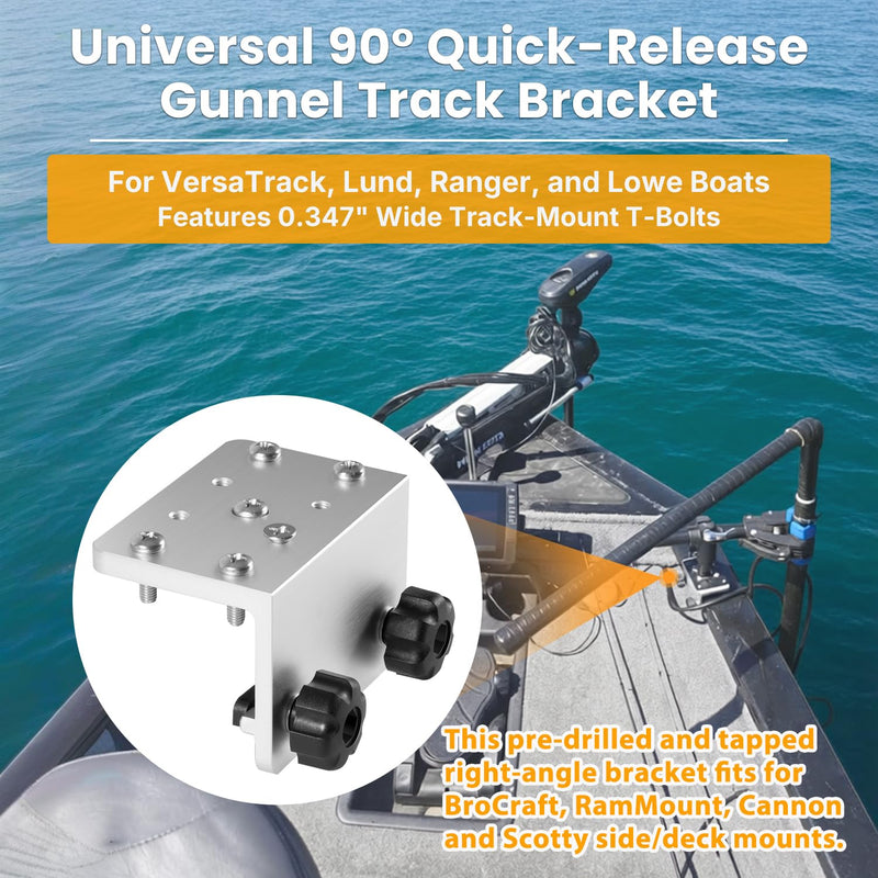 Boat Track Mount Base, 90° Aluminum Bracket for Fishing Rod Holders, Downriggers, Cup Holders & Fish Finder Mounts, Compatible with Lund, Ranger and Lowe Boats
