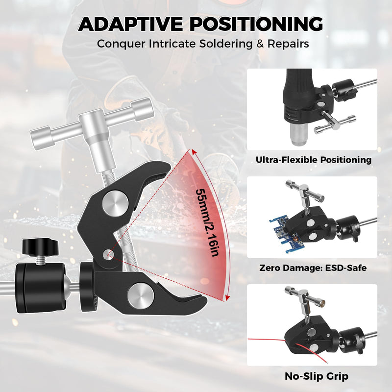 Helping Hands Soldering Clamp with 16" Flexible Arm, 360° Rotating Bracket- Adjustable Clamps for Hold Hot Air Guns, PCB, Welding, DIY, Repairs, and Craft Projects