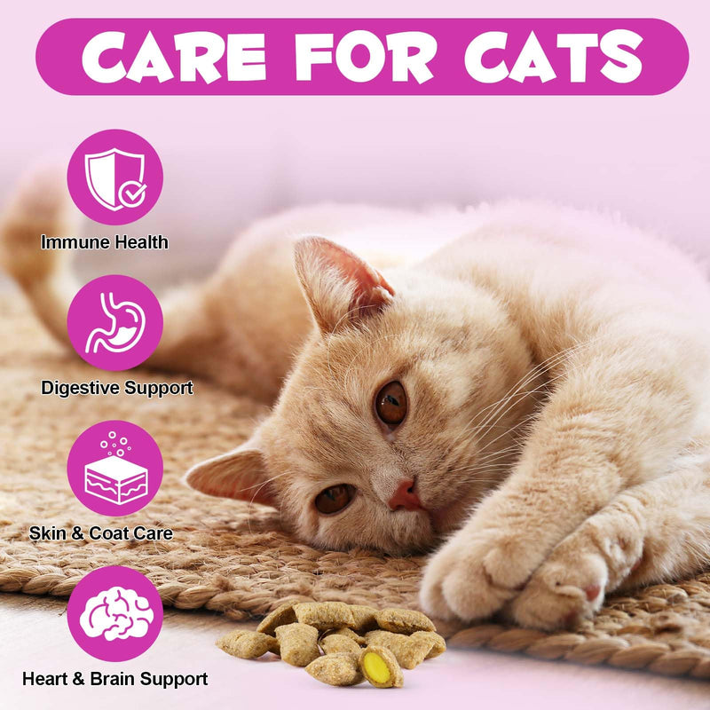 Cat Multivitamin Chews, Crunchy & Creamy Cat Treats, Daily Nutritional Support for Cats & Kittens, Skin & Coat Care, with Taurine, Chicken Flavor, 100g