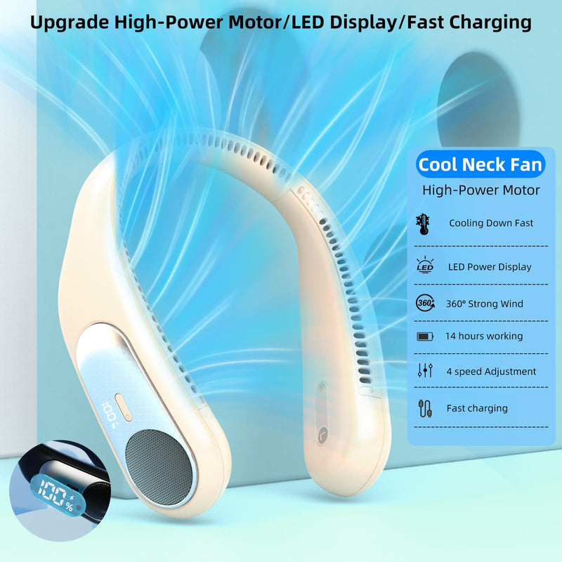 Portable Neck Fan,Personal Wearable Bladeless Quiet Fan,LED Display,360° Cooling,4-Speeds,6000mAh USB Quick Charge,Long Battery Life,Powerful Airflow,Birthday Gifts for Men Women Dad Mom (Brown) Brown