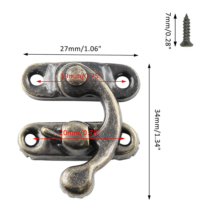 10Pcs Swing Arm Right Latch Hook Hasp, Wooden Jewelry Box Decorative Horn Lock for Jewelry Storage Box, Bronze 10