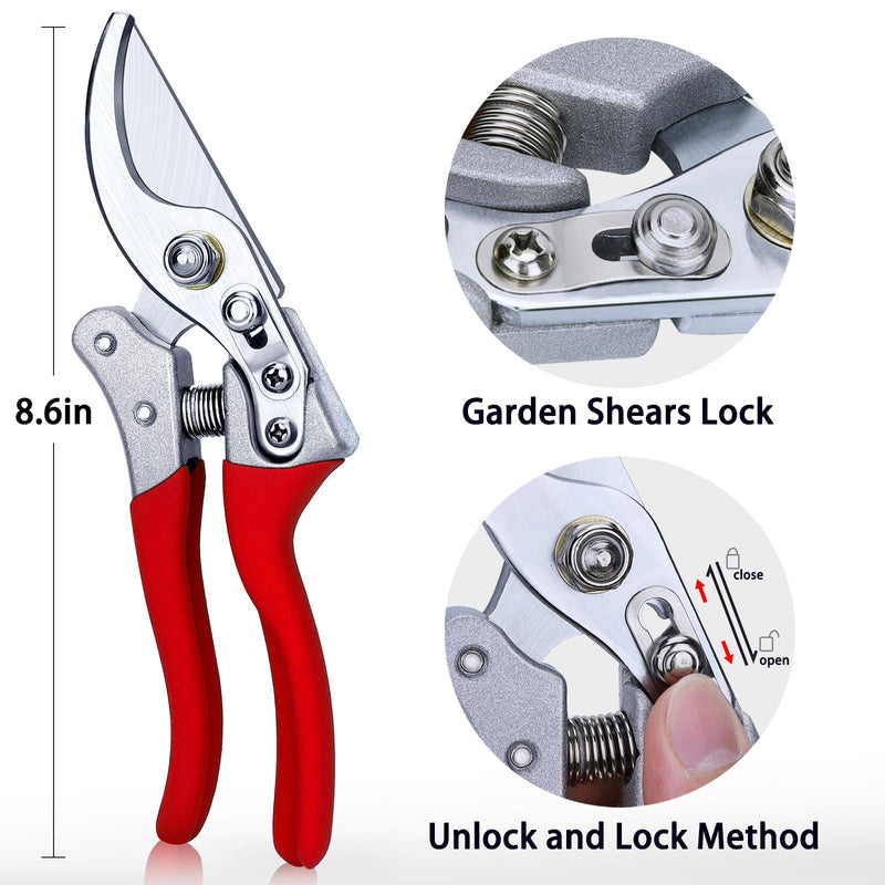 Kynup Pruning Shears for Gardening, Garden Hand Shears, Professional Bypass Pruner Hand Shears Heavy Duty, Pruners for Gardening, Garden Clippers, Hedge Shears, Garden Tools(Red) V11 Red
