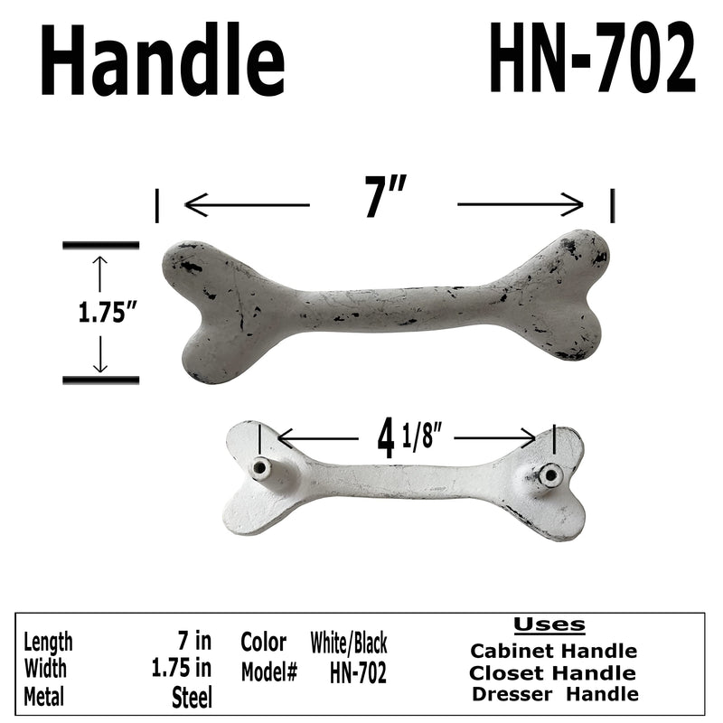6" Dog Bone Handle Drawer, Cabinet Pull, Classic Country Farmhouse Vintage Style Black-White HN702 (2) 2