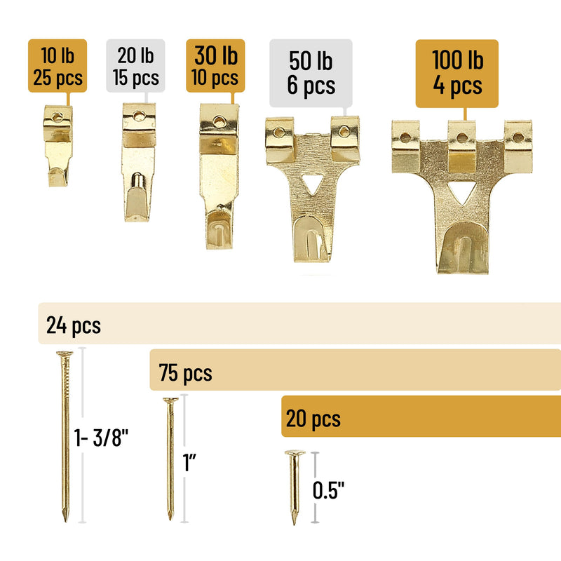 Mr. Pen- Picture Hanging Kit, 220pc, Picture Hangers, Nails for Hanging Pictures, Wall Hangers, Picture Hanging, Picture Hanging Hooks, Frame Hanging Hardware, Picture Hooks, Wall Hanging Kit 220 Pack Gold