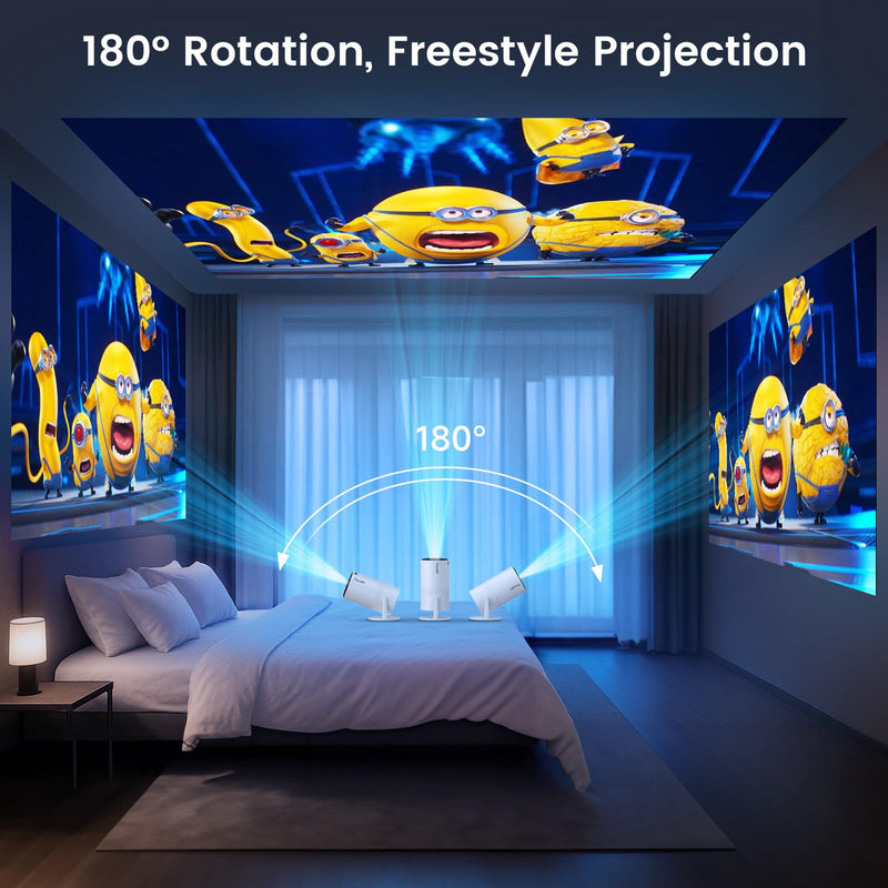 Mini Portable Projector with WiFi and Bluetooth,Support Movie Projector 1080P HD,Auto Keystone Correction,180° Rotatable,Compatible with TV Stick, HDMI, USB, Smartphone, Laptop (White 1) White 1