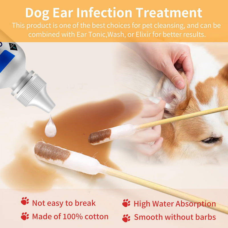 300 PCS 6 Inch Long Cotton Swabs in Box - Professional Large Cotton Swabs with Bamboo Handle - Double Sided Dog Ear Swabs - Specially Designed Big Cotton Swabs for Dog Ear, Cleaning Solution Double Round-300 PCS