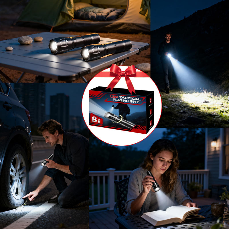 8 Pack Small Flashlight Powerful, 5 Modes Bright LED Flashlights High Lumens, Mini Flashlights for Home, Flash light for Emergency, Adjustable Pocket Tactical Flashlight Camping, Outdoor Torch Lights 8Pack