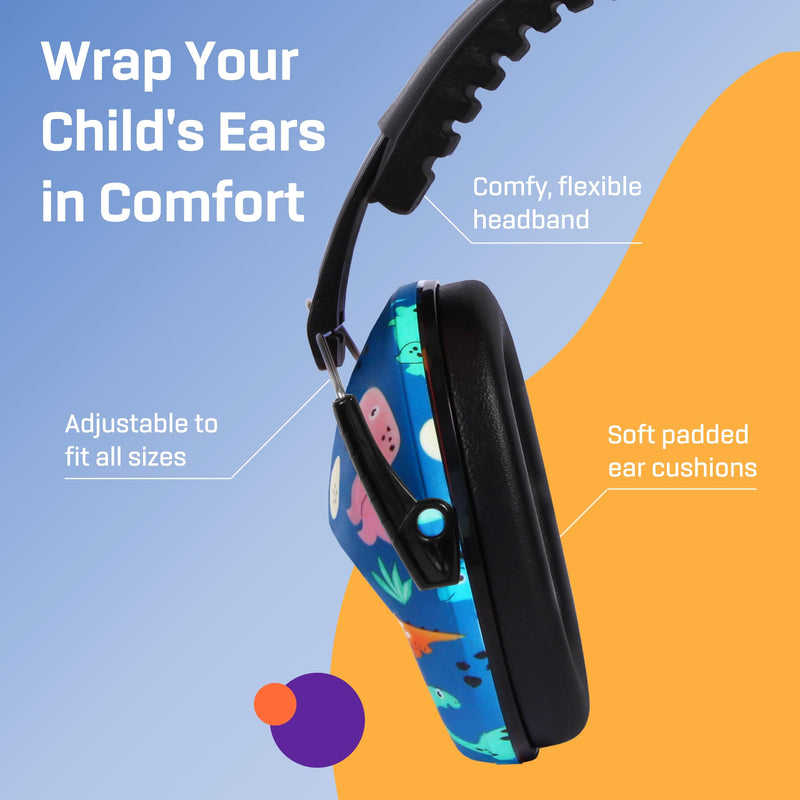 Vanderfields Kids Ear Protection, Noise Canceling Headphones Kids, Age 3-16, 26dB/27dB Noise Reduction, Ear Muffs for Kids Dinosaur Club (2)