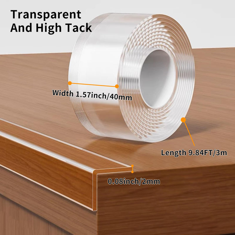 1.57 in x 9.84 FT,Clear Edge Protector Strip Sharp Edge Wrap Cover Tape,Self Adhesive Protective Bumper Guards for Cabinet Door Desk Glass Table Bed Furniture, Kitchen Countertop, Waterproof 1.57in x 9.84FT