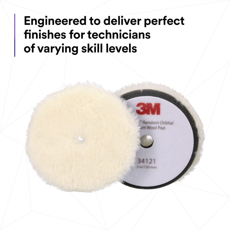 3M Perfect-It Random Orbital Medium Wool Compounding Pad, 5"/130 mm, White, 34121, Orbital Pads for Automotive Compounding and Polishing 5" 130mm
