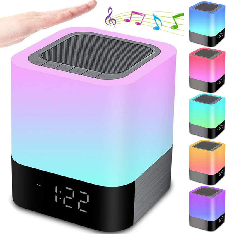 Night Lights Bluetooth Speaker, Alarm Clock Bluetooth Speakers Touch Sensor Bedside Lamp Dimmable Multi-Color Changing Bedside Lamp, MP3 Player, Wireless with Lights