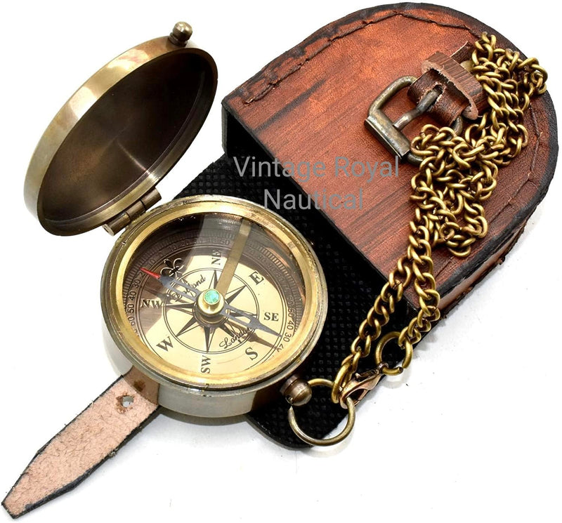 AASIYA Not All Those Who Wander are Lost Brass Gift Engraved Compass with Leather case, Graduation Day Baptism Communion Confirmation Day Motivational LOTR J.R.R. Tolkien