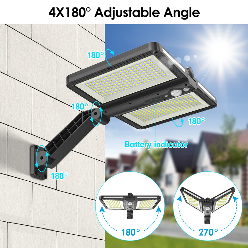 ropelux Solar Flood Lights Outdoor, 6000LM High Brightness Motion Sensor Outdoor Lights,IP65 Waterproof and 5 Modes, Wider Illuminated Area LED Solar Lights for Garden Patio Street Black 1 Pc