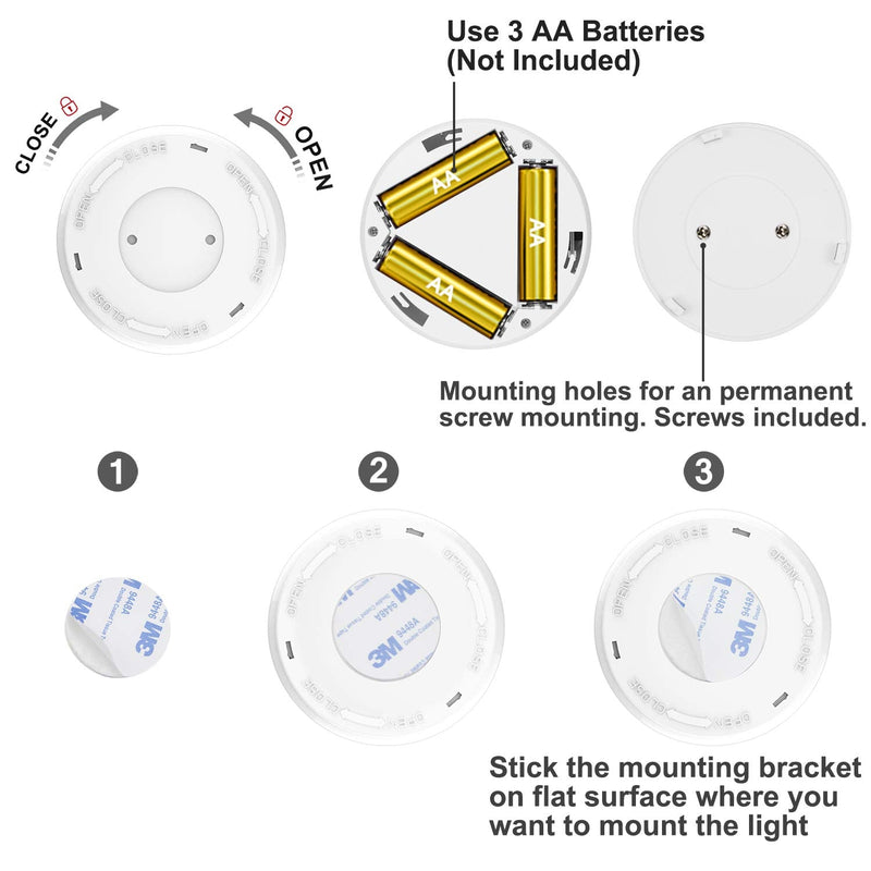 LUXSWAY Battery Powered Push Lights, Wireless Puck Lights, Dimmable Under Cabinet Lights with Nature/Warm/Cool Light, Remote Control Stick on Lights for Closet Cabinet Stair,Timer ON/OFF- 4Pack