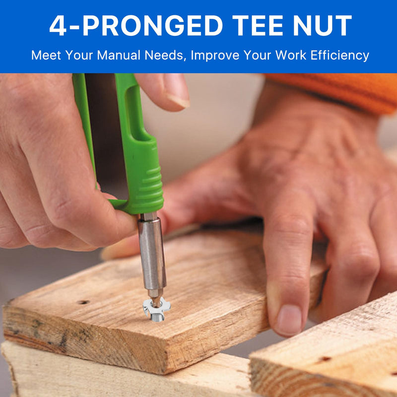 100 Pack 1/4"-20 T-nut, 304 Stainless Steel Threaded Insert, 4-Pronged Tee Nut for Wood,Rock Climbing Holds,Cabinetry,Furniture