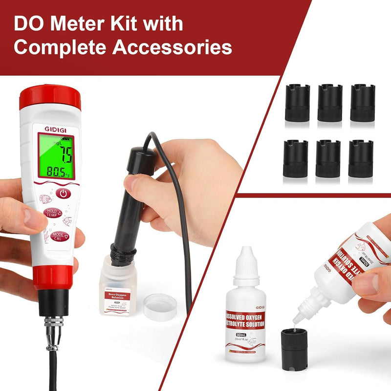 Dissolved Oxygen Meter, Digital DO Tester with ATC and Salt Compensation, Pond Dissolved Oxygen Tester with 9.84ft DO Probe Cable, Dissolved Oxygen Test Kit for Aquarium, Ponds, Fish Tank
