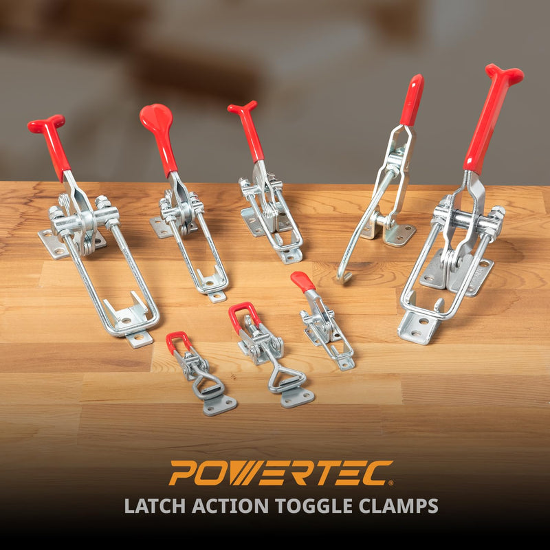 POWERTEC 4PK Toggle Clamp, 220 lbs Holding Capacity, 4001 Adjustable Pull Action Latch for Smoker, Tool Box, Woodworking Jigs and Fixtures, Cabinet, Door (20311V) 4001, 4PK