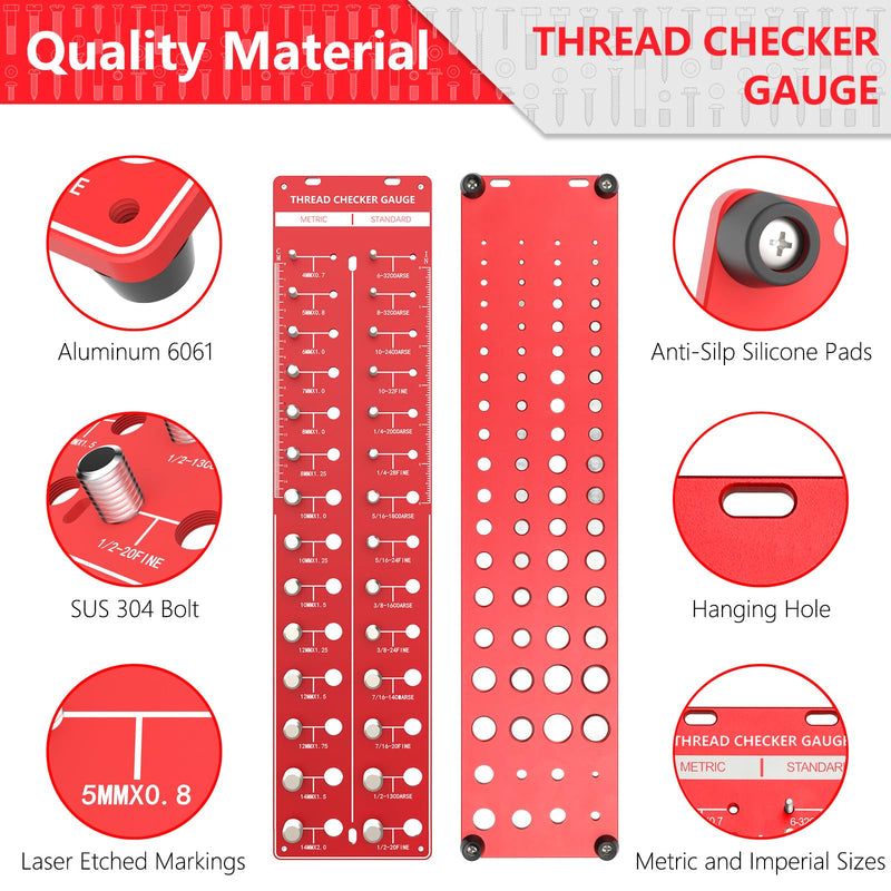 Thread Checker 2 PCS, Nut and Bolt Thread Checker, Aluminum Bolt Size and Thread Gauge, Bolt Size Finder, Wall Mountable or Flat Bolt Thread Identifier with Inch and Centimeter Scale 57 Thread Checker