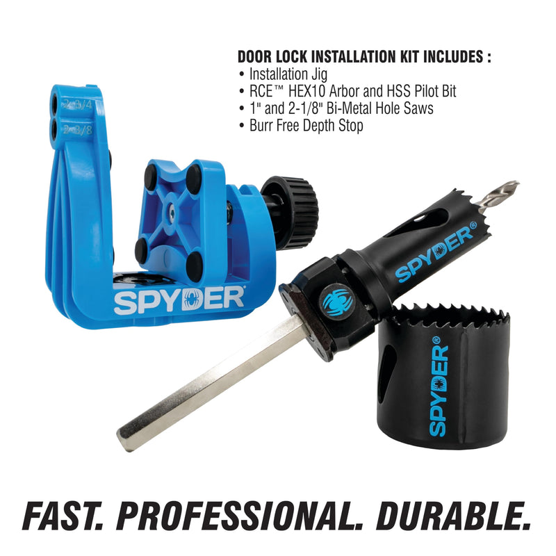 Spyder 5-Piece Rapid Core Eject Door Lock Installation Jig and Bi-Metal Hole Saw Kit, 1-inch and 2-1/8-inch 5-Piece Set