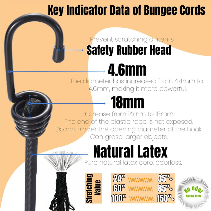 Bungee Cords Heavy Duty Outdoor 2ft Bungee Straps with Hooks Black Bunji Cord 24inch4Pcs 24inch-4Pcs