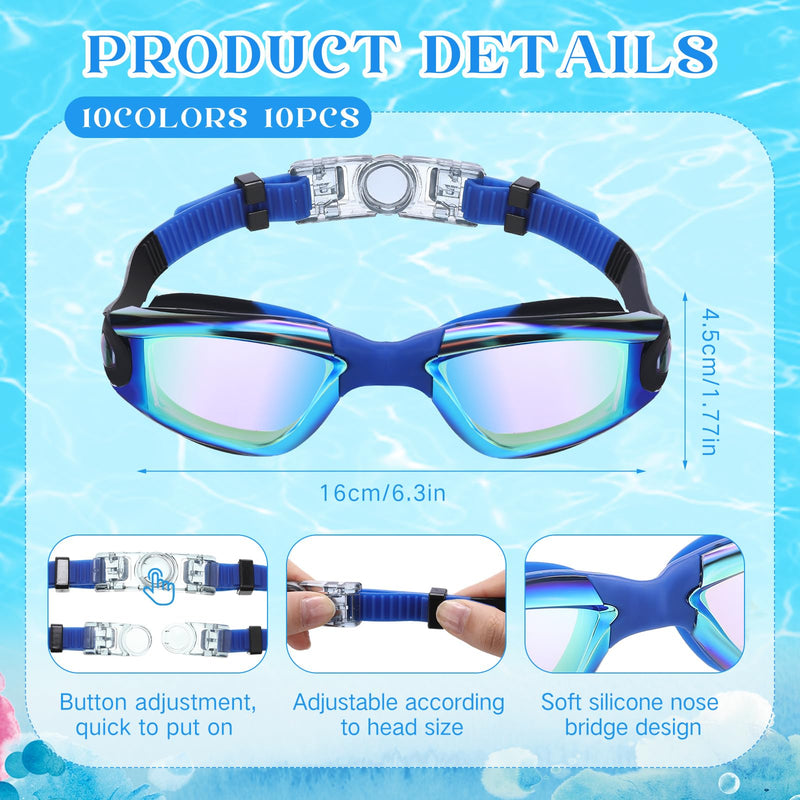 Konohan 10 Pack Swim Goggles for Kids Adults Anti Fog No Leak Silicone Swimming Goggles Glasses Ear Plugs Nose Clips for Pool Brilliant Colors