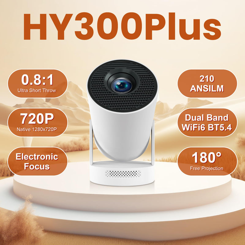 Mini Projector - Electric Focus, 210 ANSI Lumens, Smart Portable Projector for Bedroom & Home Cinema with 4K Support, Auto Keystone, Netflix Certified, Android 11, Voice Control, Air Mouse Remote Electric Focus - HY300Plus