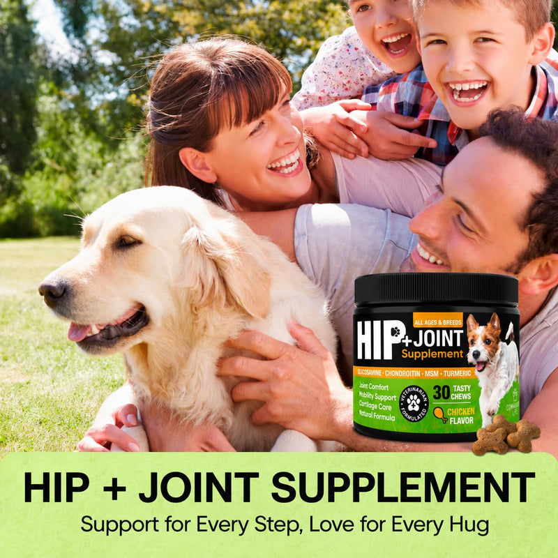 Glucosamine for Dogs – Hip and Joint Supplement Chews for Small, Medium & Large Dogs – Joint Pain & Mobility Support – Soft Chews for Pain and Inflammation Relief, 30 Chews