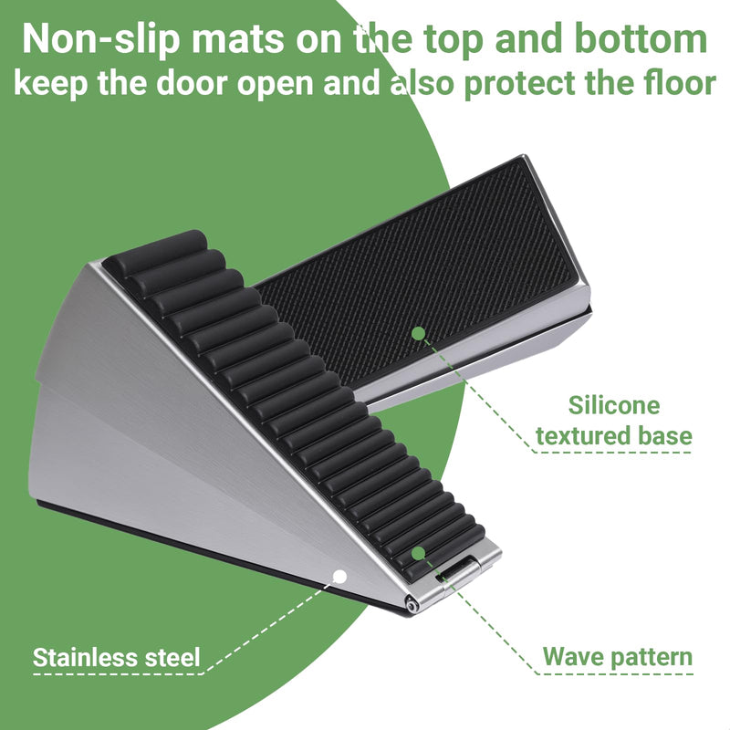 Large Door Stopper - Metal Door Wedge, Tall Door Stopper, Spring Rubber for Extra Strong Grip (Silver, 1 Pack) Silver